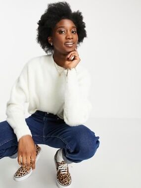 Miss Selfridge Ivory Lash Knit Funnel Neck Sweater